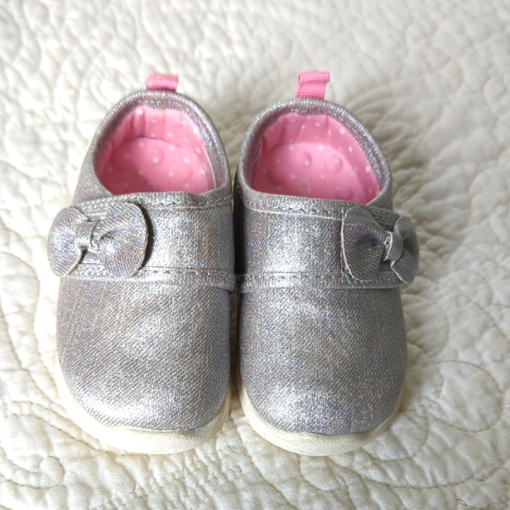 Carter's Shimmering Silver Baby Shoes with Bow Size 3M